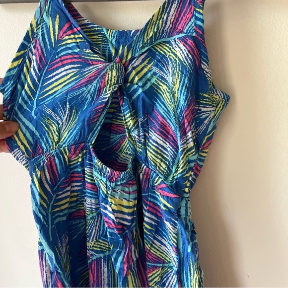 🌼 5/$25 George Girls Tropical Leaf Print Sundress Blue Multicolor Size 8 Rayon - Picture 10 of 11